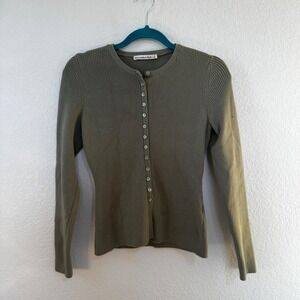 Abercrombie Fitch Olive Green Ribbed Button Up Cardigan Sweater Top Women  Small